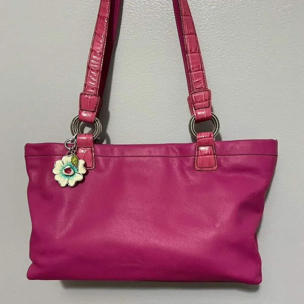Brighton hot Pink Leather hobo Bag with floral liner